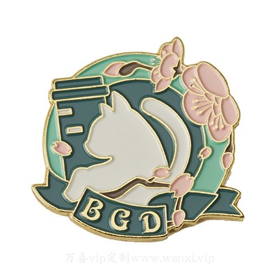锌合金烤漆压铸徽章 猫咪可爱动物卡通花朵英文异形胸章