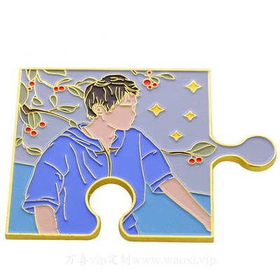 创意拼图金属徽章定制明星烤漆胸章制作卡通人物胸牌胸针定做厂家