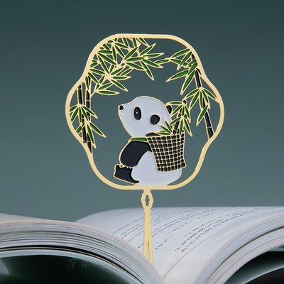 厂家金属书签定制 黄铜烤漆中国风文创个性礼品熊猫竹子花草孔雀
