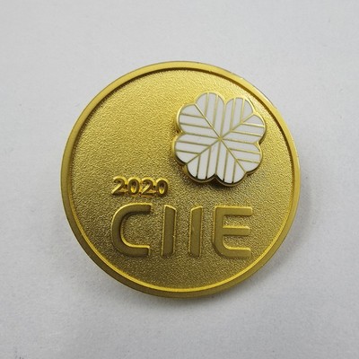 CIIE雪花金属徽章定制锌合金胸牌活动纪念礼品金色圆形纪念*定做